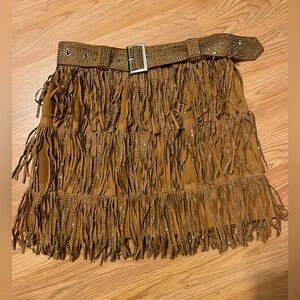 Brown (camel) colored skirt with silver sparkles in the fringe. Size medium
